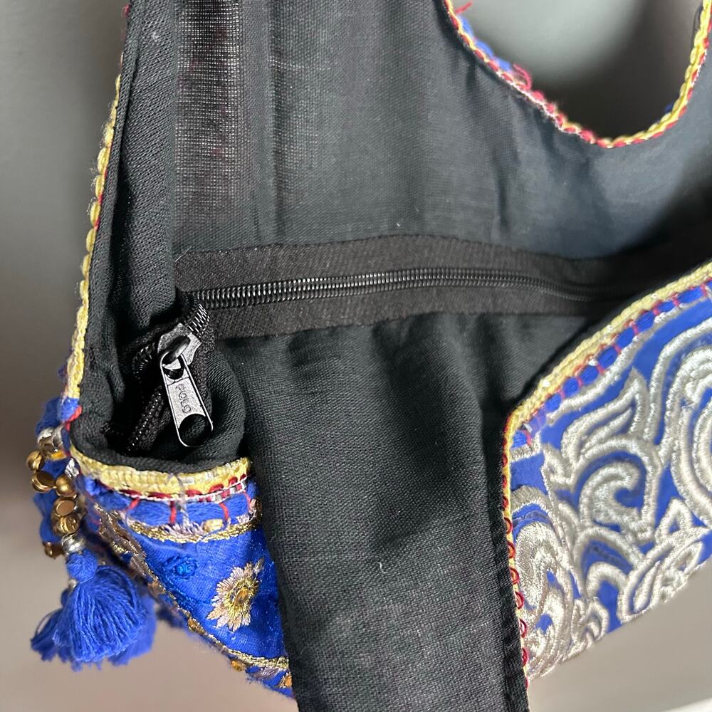Boho Cross body Bag Tote Blue Colbalt India tassels beaded festival hippie - Picture 5 of 8